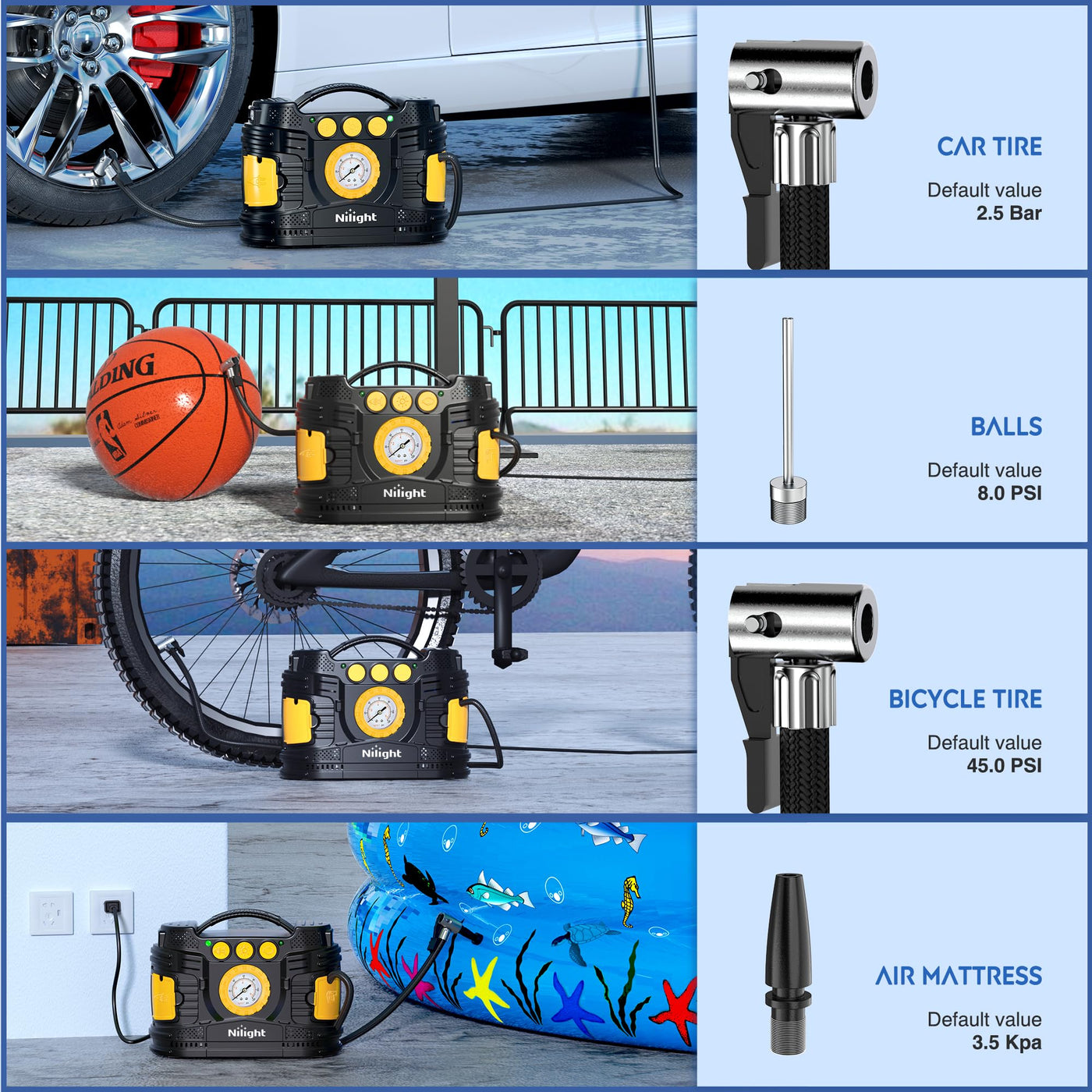 Nilight Portable Tire Inflator Air Compressor Dual Power 12V 110V