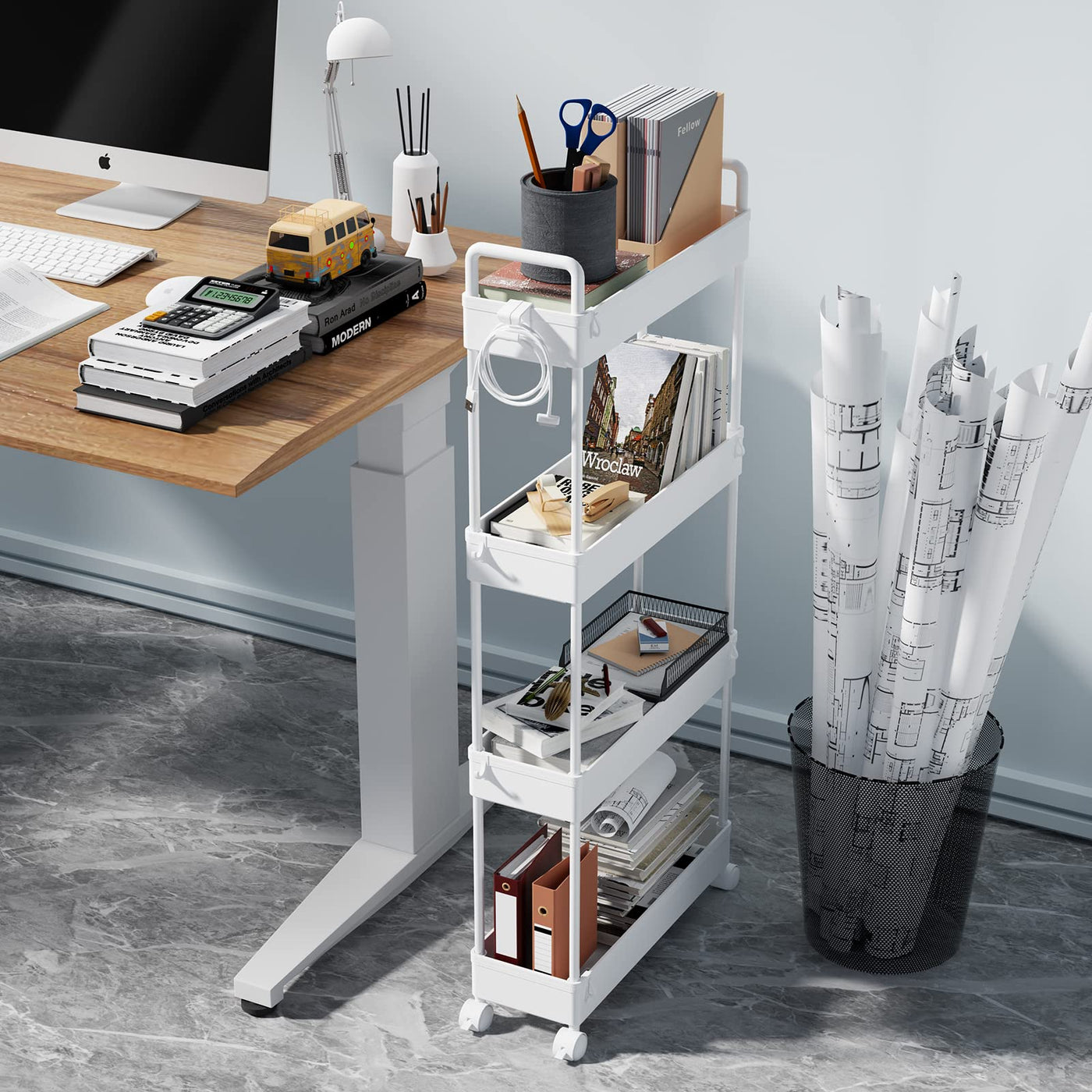 Bathroom Organizer Mobile Shelving Unit With Rolling Utility Cart
