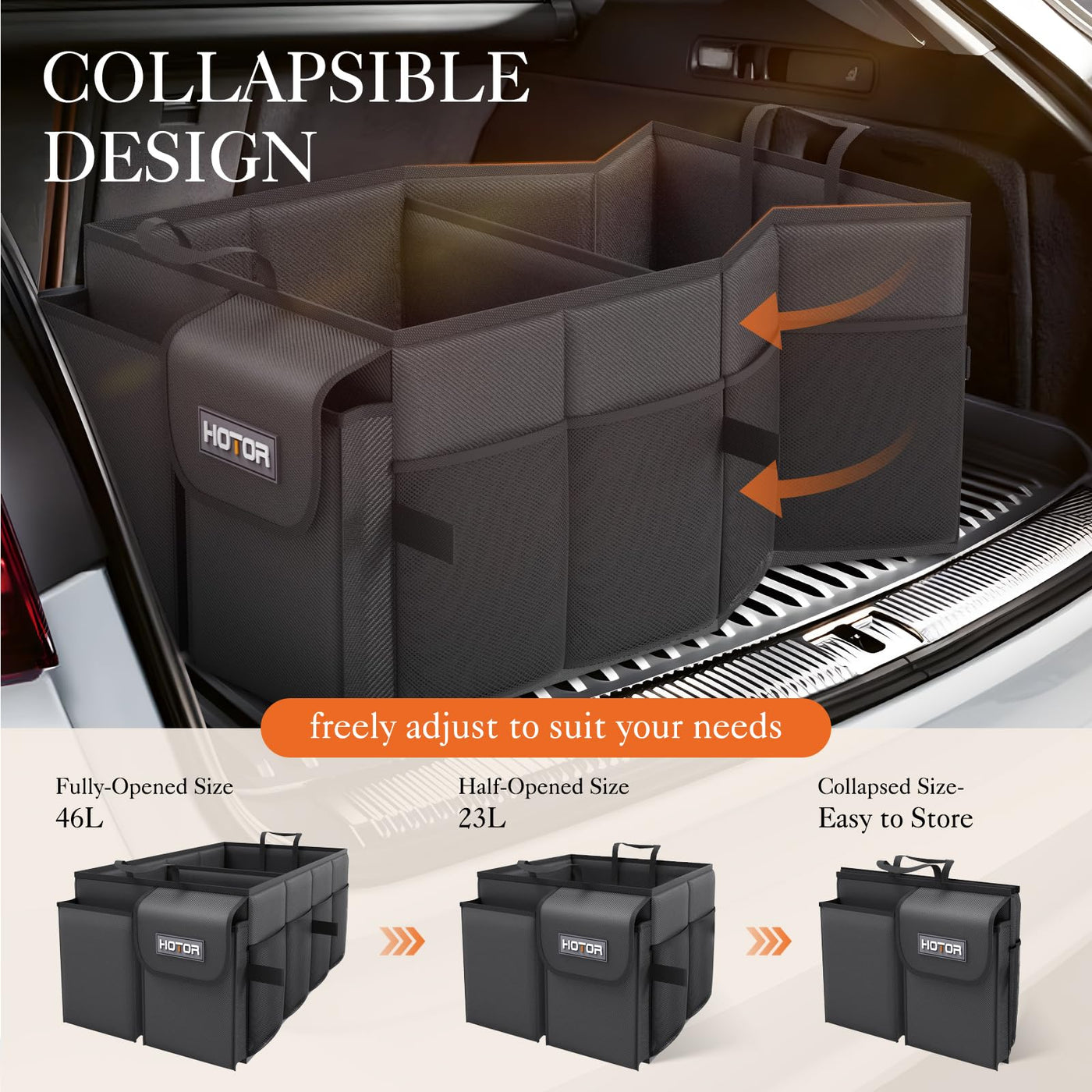 HOTOR Foldable Car Trunk Organizer For SUVs And Sedans Sturdy