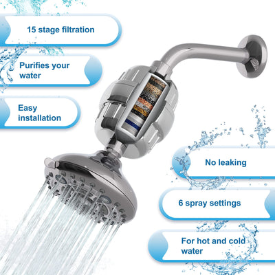Filtered Shower Head With Pressure Hard Water Chlorine Fluoride Removal