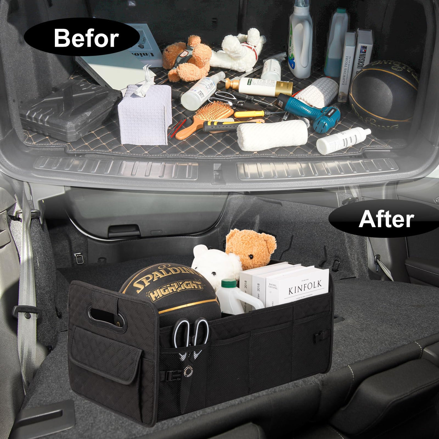 JiatuA Car Trunk Organizer Collapsible Multi Compartment Storage Box For SUV