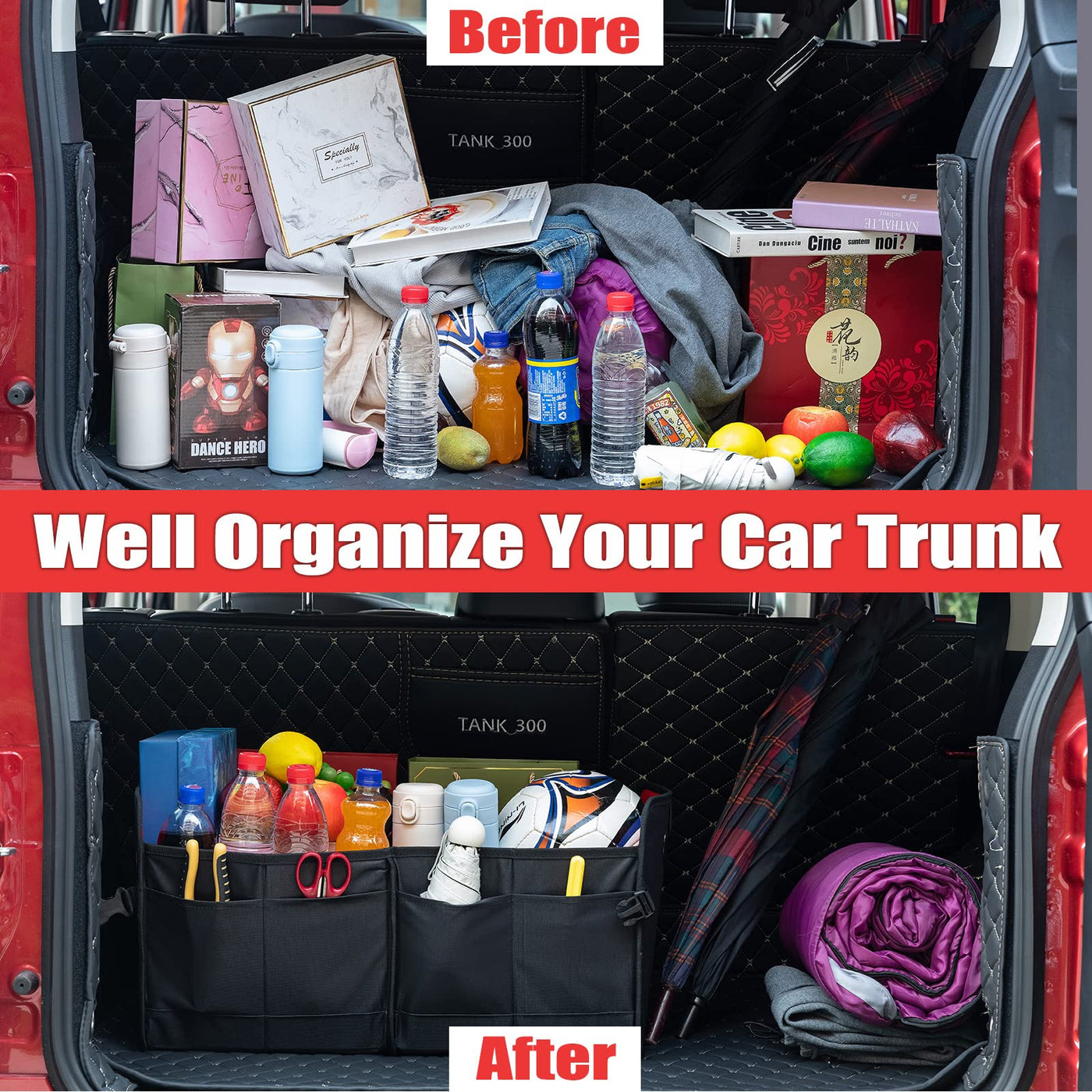 JOJOY LUX Car Trunk Organizer With 11 Pockets And Reinforced Handles