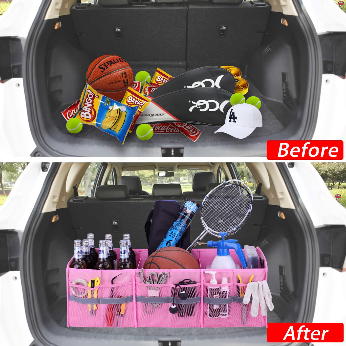 Large Collapsible Trunk Organizer With 3 Compartments And Multi Pockets