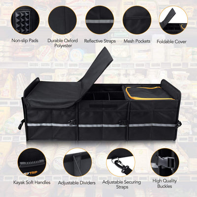 HEYTRIP Large Trunk Organizer With Cooler Bag Tie-Down Straps Dividers