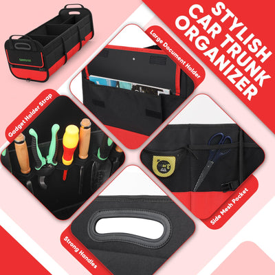 Simniam Large Collapsible Car Trunk Organizer With Multi Compartments