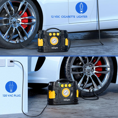 Nilight Portable Tire Inflator Air Compressor Dual Power 12V 110V