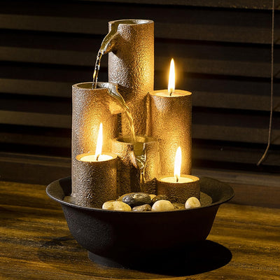 Zen Glow Tabletop Fountain With 3-Tier Waterfall And Candlelight