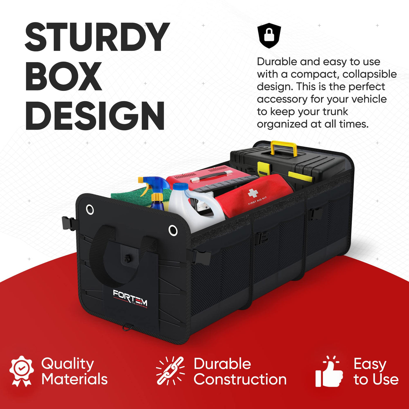 FORTEM SUV Trunk Organizer Collapsible Multi Compartment Storage Bag
