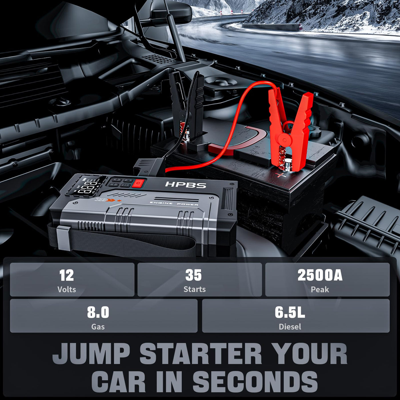 HPBS 2500A Portable Car Jump Starter With Air Compressor And Tire Inflator