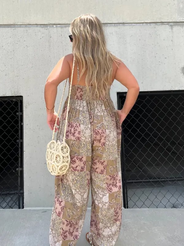Cooper Patchwork Loose Fit Print Jumpsuit For Women