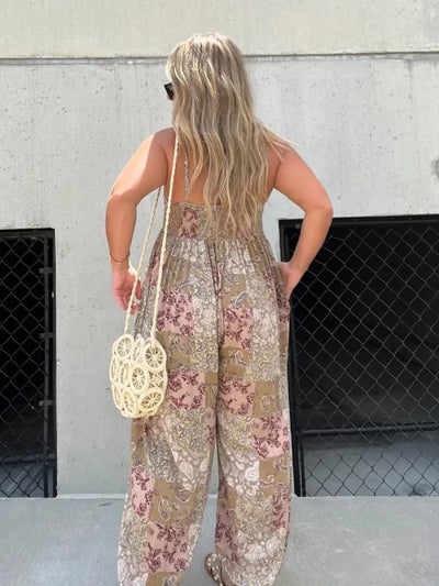Cooper Patchwork Loose Fit Print Jumpsuit For Women