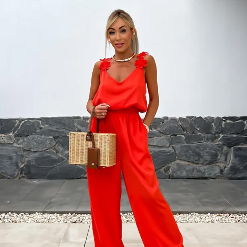 Women's Sleeveless Wide Leg Jumpsuit Elegant Casual Summer Outfit