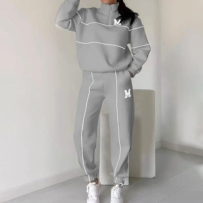 Women's Casual Two Piece Set Long Sleeve Letter M Design