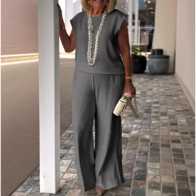 Women's Sleeveless Top And Pants Set Crew Neck Stylish Outfit