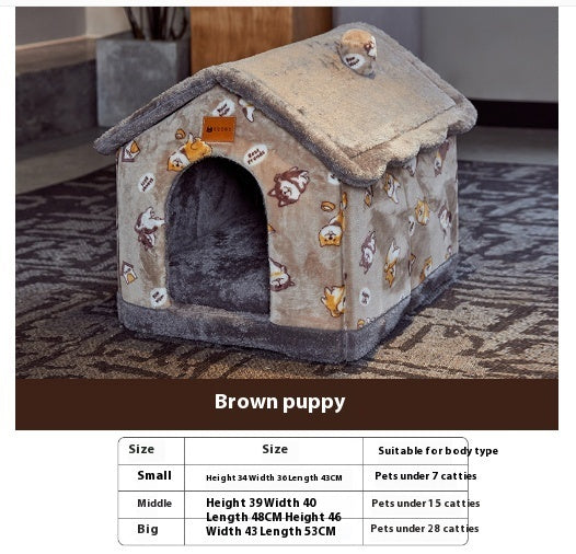 Foldable Dog House Warm Removable Nest Enclosed Pet Bed Sofa