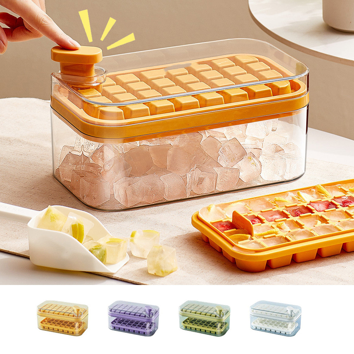 One-button Press Ice Cube Tray With Storage Box And Lid