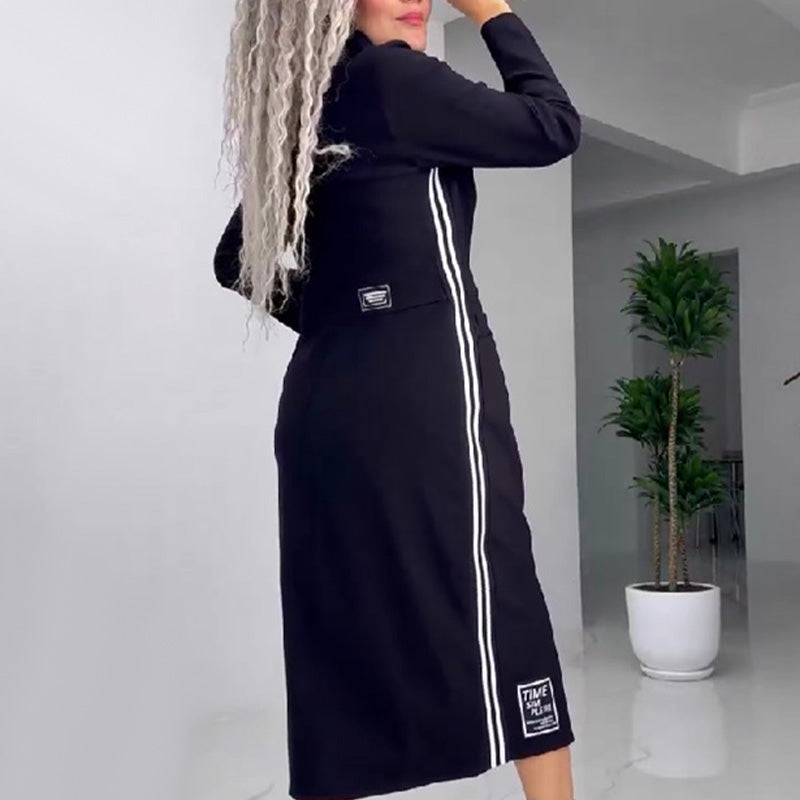 Women's Long Sleeve Button Down Dress With Side Slit