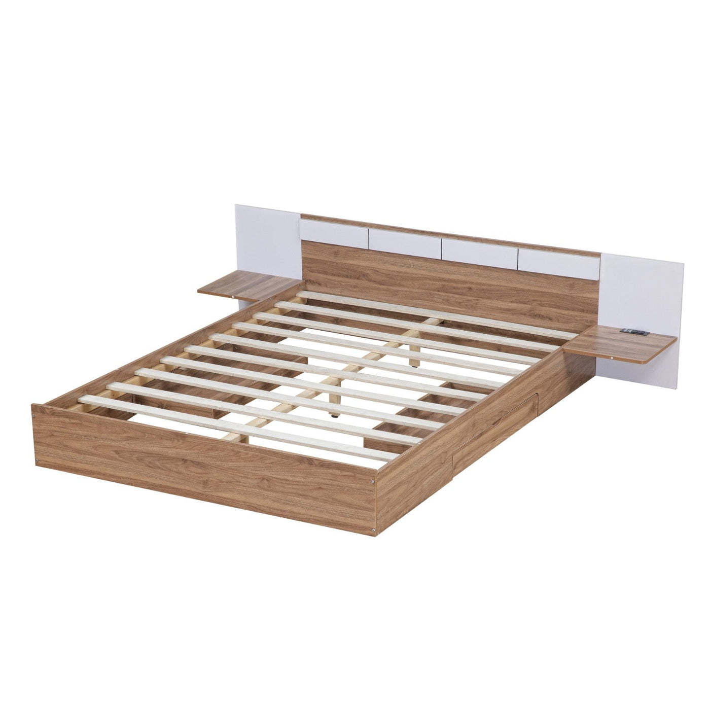Queen Size Platform Bed With Headboard Drawers Shelves USB Ports