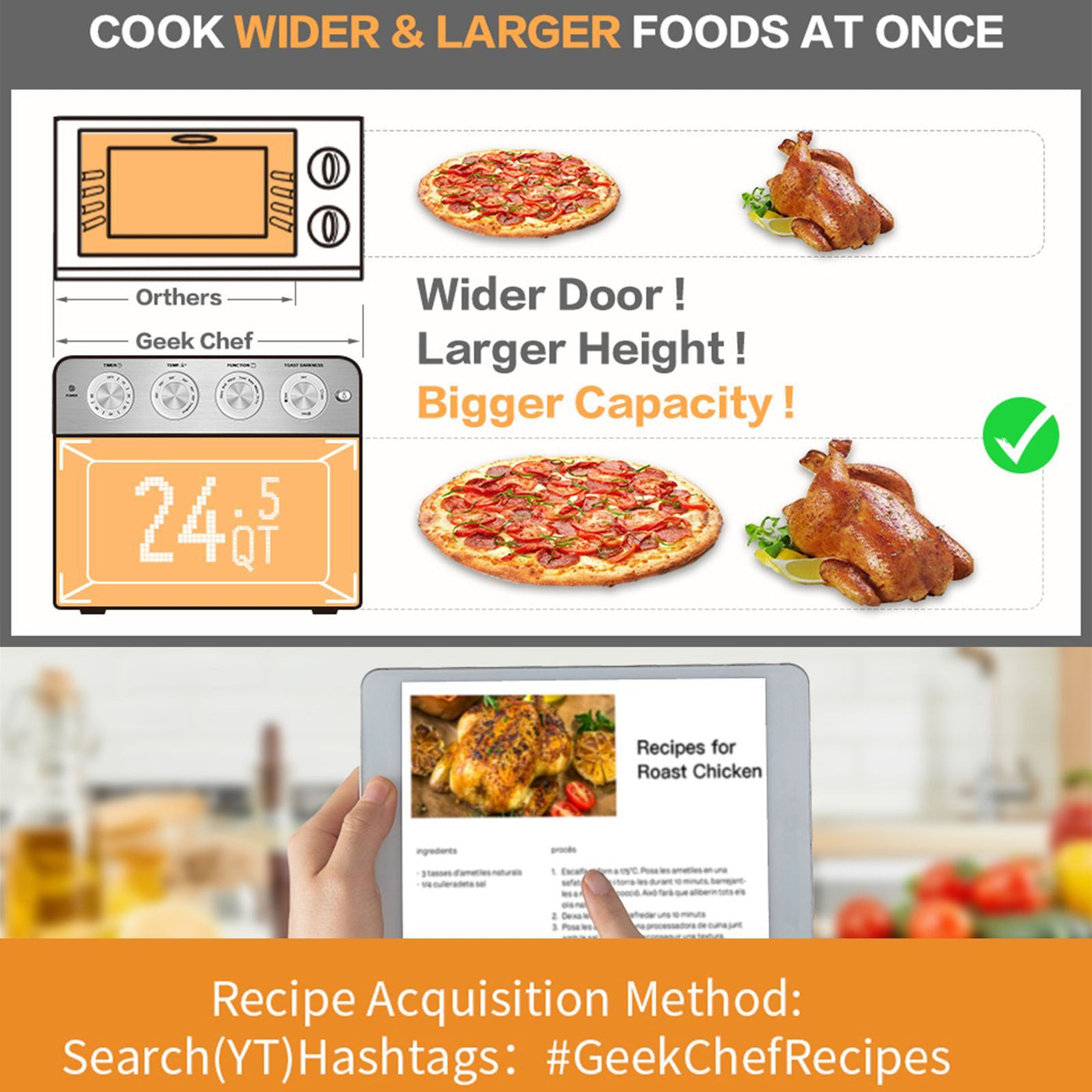 Geek Chef Air Fryer Oven 26QT 6 Slice Extra Large Stainless Steel
