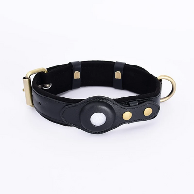 Leather AirTag Dog Collar Durable Adjustable Genuine Leather Pet Collar