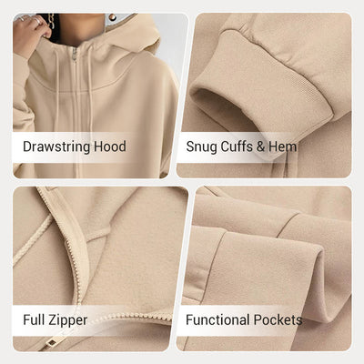 Women's Hooded Sweater Zippered Autumn Winter Warm Pullover