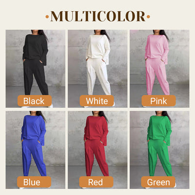 Round-Neck Long Sleeve 2-Piece Loungewear Set For Women