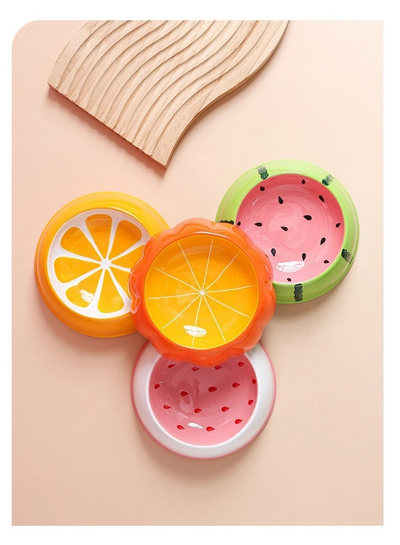 Ceramic Pet Bowl With Fruit Design Anti-Tip Food And Water Feeder
