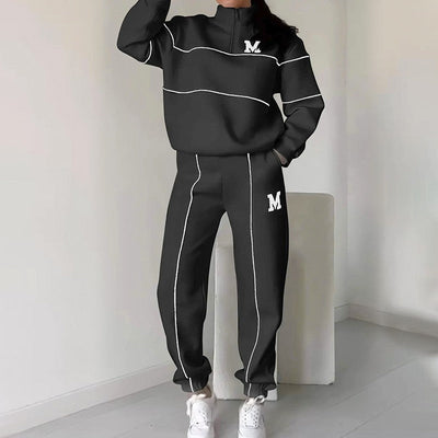 Women's Casual Two Piece Set Long Sleeve Letter M Design