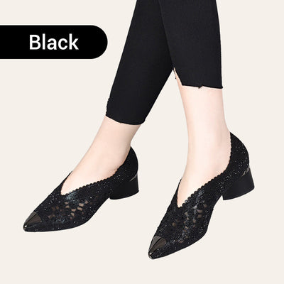 Hollow Mesh Sandals With Rhinestone And Chunky Heel For Women