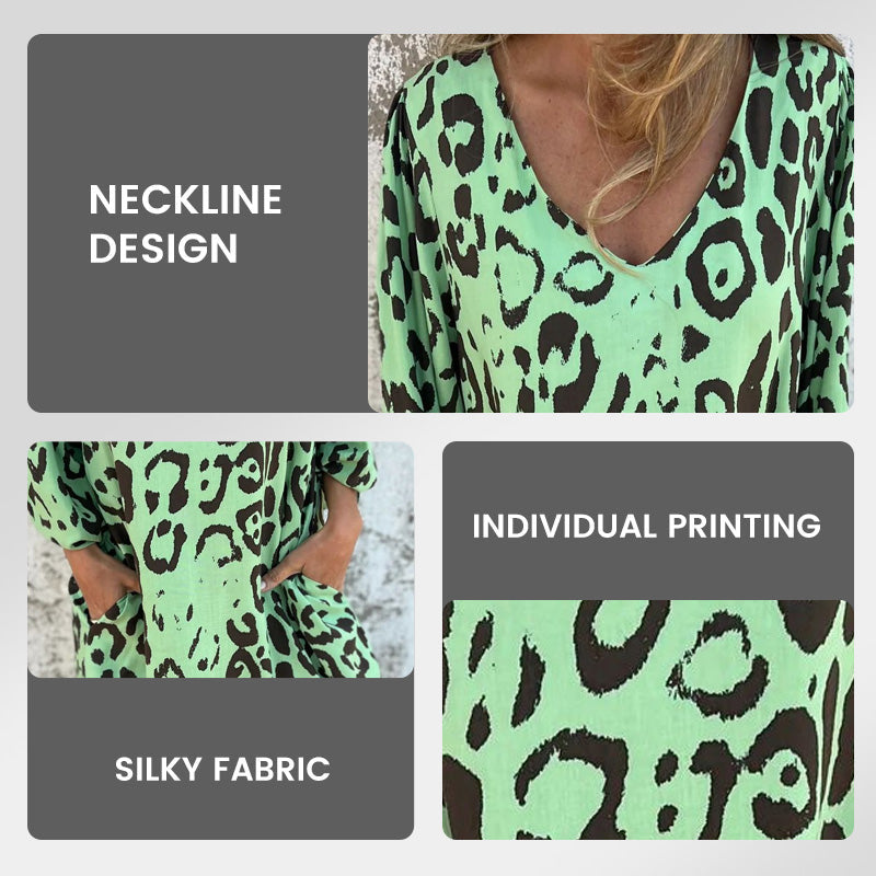 V-neck Printed Flowy Dress With Stylish Pockets For Women
