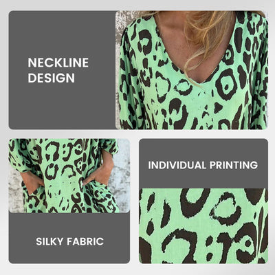 V-neck Printed Flowy Dress With Stylish Pockets For Women