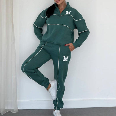 Women's Casual Two Piece Set Long Sleeve Letter M Design