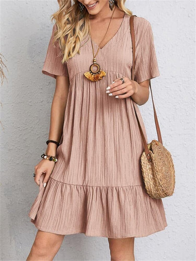 Retro Casual Dress V Neck Loose Fit Comfortable Summer Wear