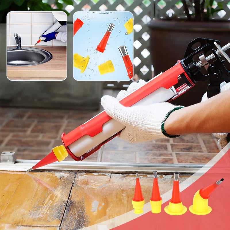 Universal Integrated Caulking Nozzle Tool Kit With Rubber Tips