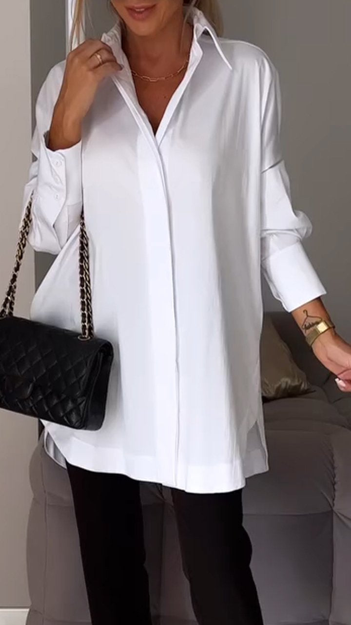 Lapel Slit Shirt Stylish Casual Lightweight Shirt For Women