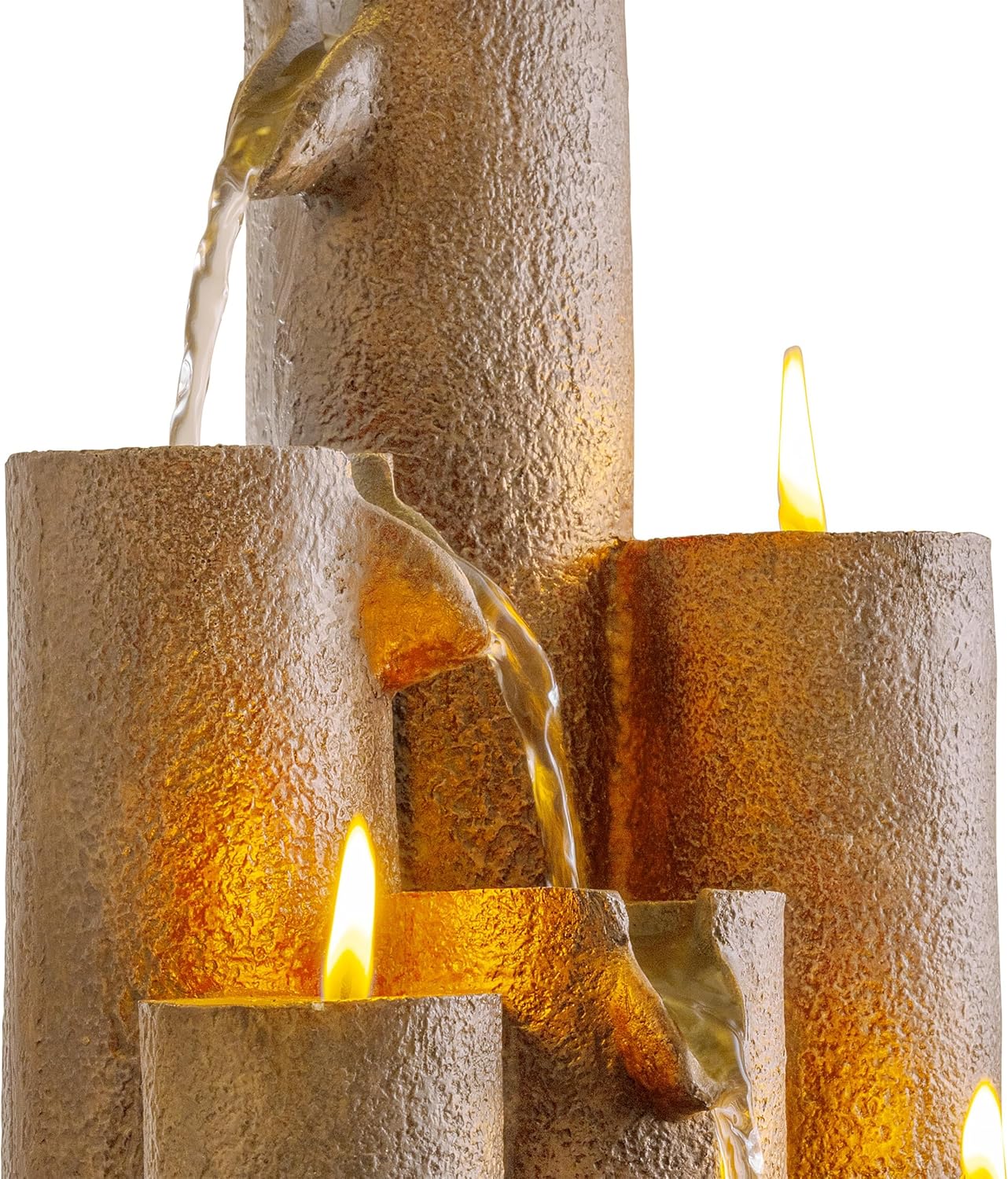 Zen Glow Tabletop Fountain With 3-Tier Waterfall And Candlelight