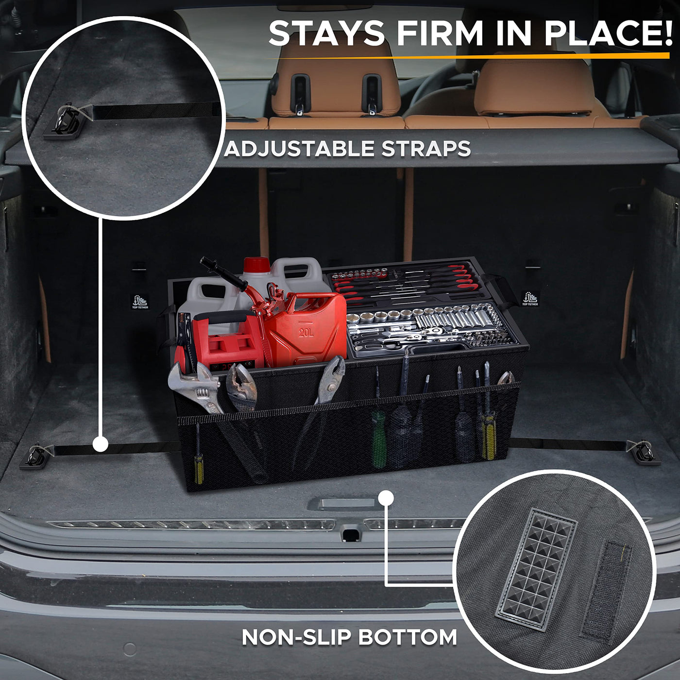 EcoNour 50L Car Trunk Organizer With Detachable Dividers Collapsible