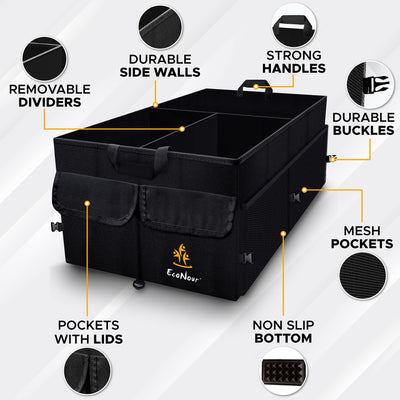 EcoNour 50L Car Trunk Organizer With Detachable Dividers Collapsible