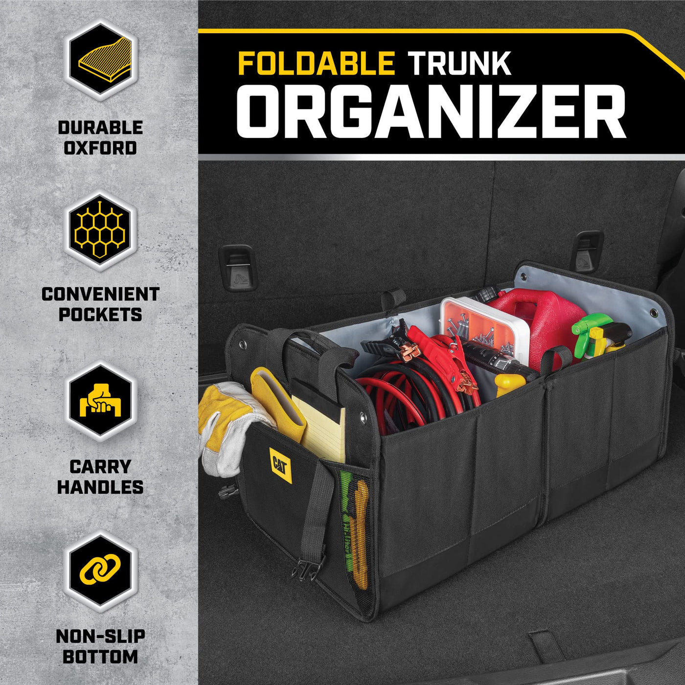 CAT FlexTrunk Car Trunk Organizer Collapsible Dual Compartment Storage
