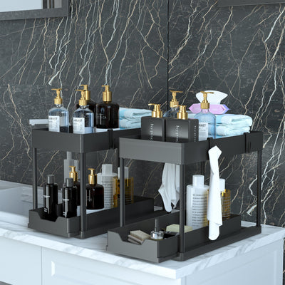 Bathroom Cabinet Organizer 2 Tier Sliding Basket Storage Rack