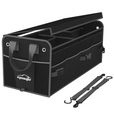 EPAuto 3-Compartment Car Trunk Organizer With Removable Lid Black