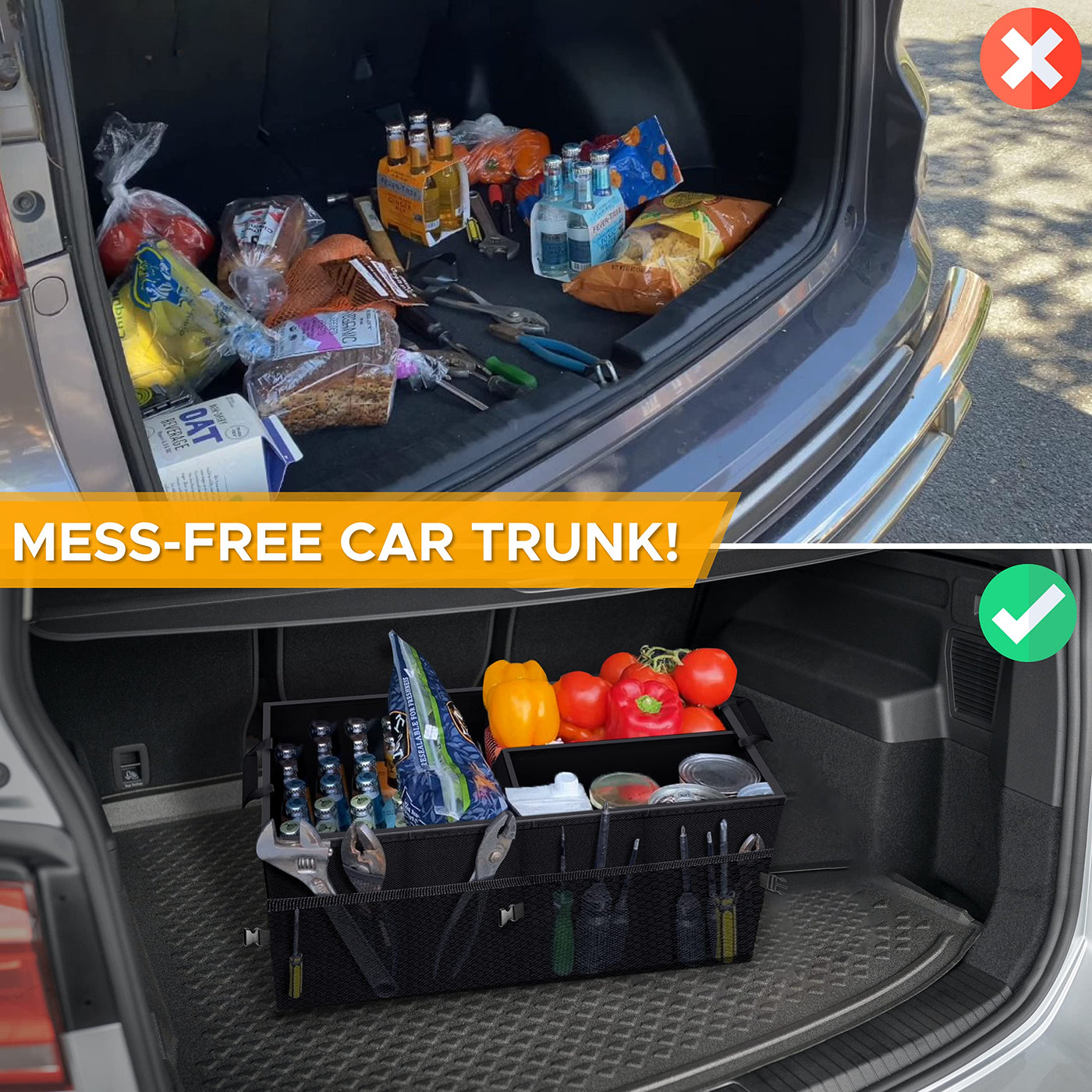EcoNour 50L Car Trunk Organizer With Detachable Dividers Collapsible