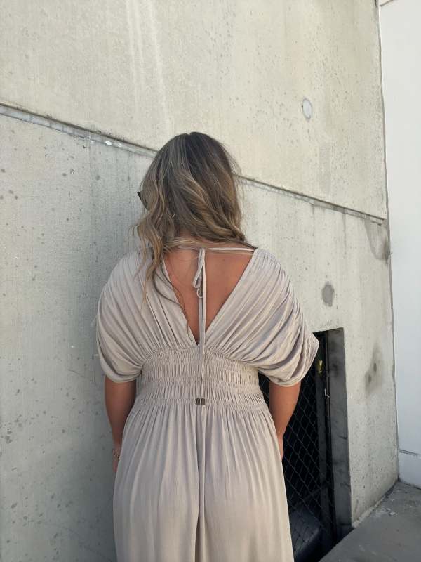 V-neck Slit Ultra Long Dress Elegant Casual Style Evening Gown