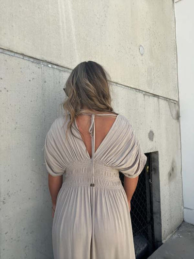 V-neck Slit Ultra Long Dress Elegant Casual Style Evening Gown