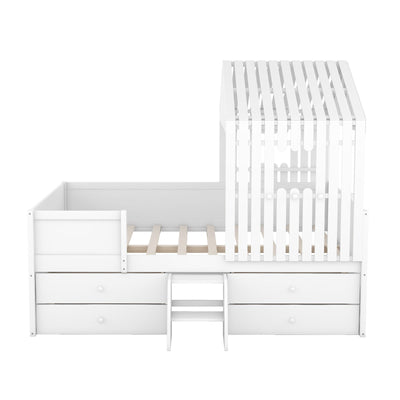 Full Size Loft Bed With Four Spacious Drawers And Storage