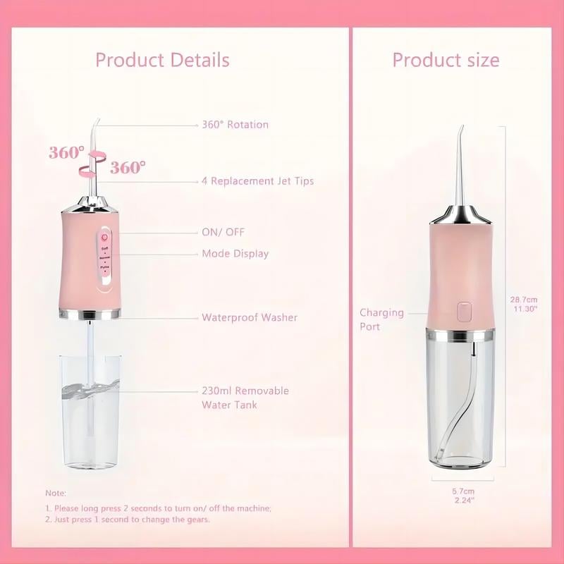 Portable Water Flosser Oral Irrigator Teeth Cleaner Travel Device