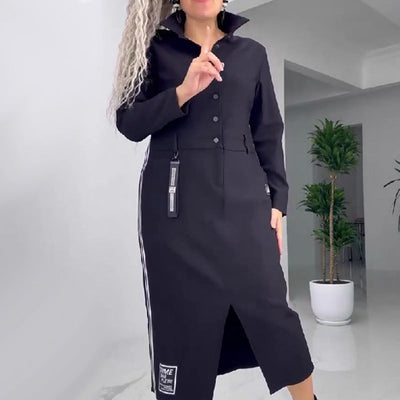 Women's Long Sleeve Button Down Dress With Side Slit