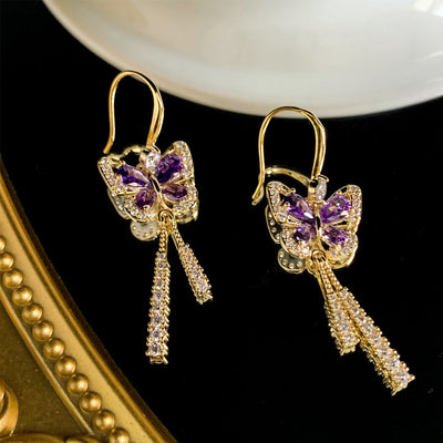 Crystal Butterfly Tassel Earrings Elegant Jewelry For Women