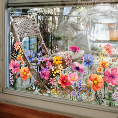 Colorful Floral Window Sticker Bouquet Cut To Size Easily