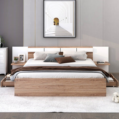 Queen Size Platform Bed With Headboard Drawers Shelves USB Ports